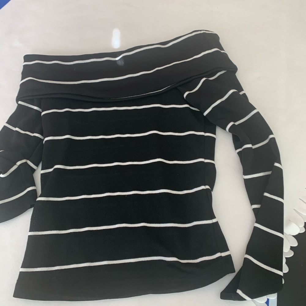 Zara black and white wide neck blouse
